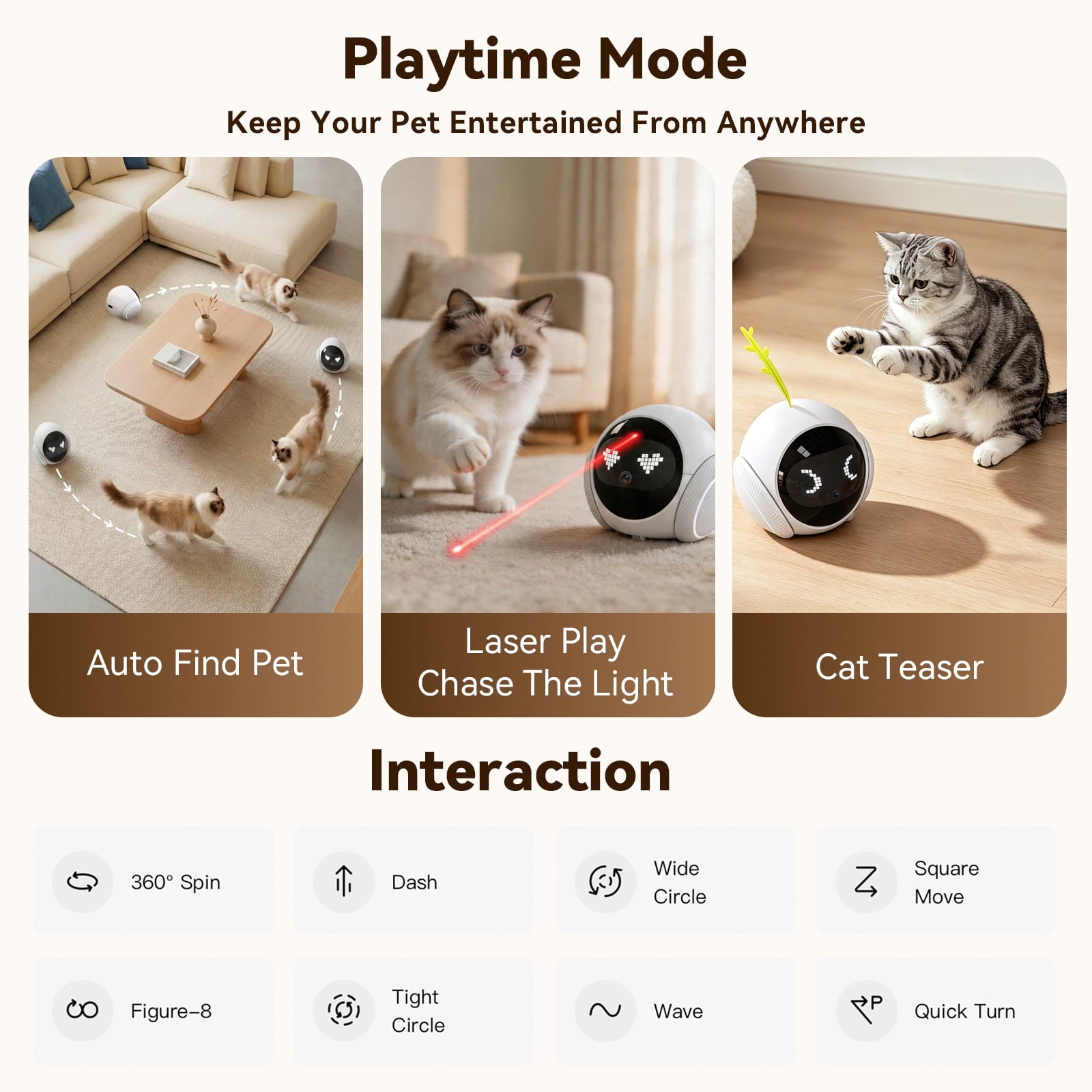 VividEye 2K Pet Camera Robot with AI, Movable Indoor WiFi Cam, Whole-Home Auto Patrol, Auto-Recharge, 360° Pet Finder, 2-Way Audio, Bark & Sound Alerts for Dogs and Cats